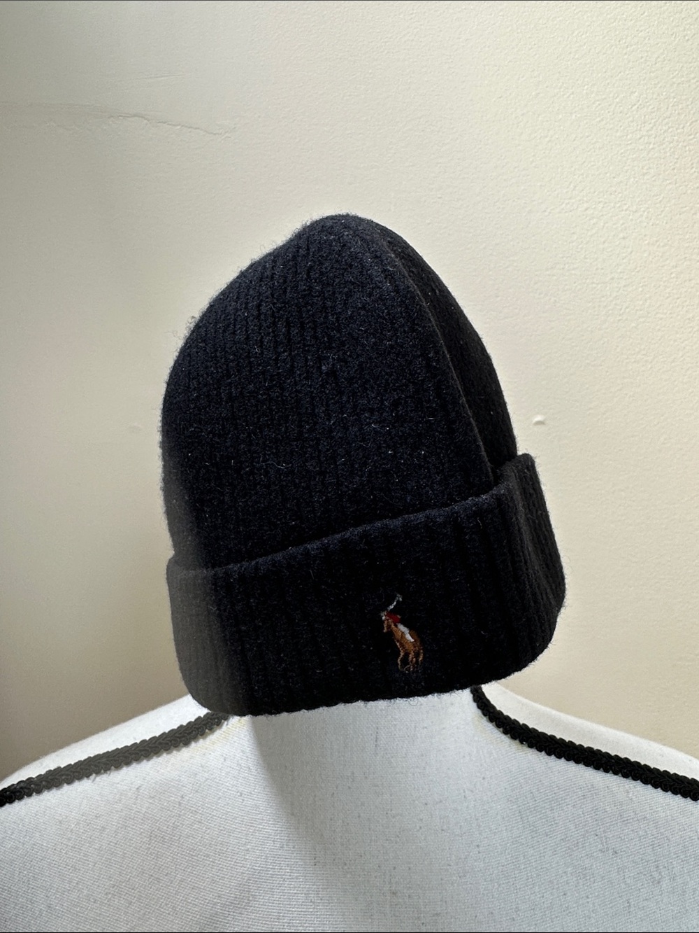 Polo Ralph Lauren Black Ribbed Cuffed Beanie